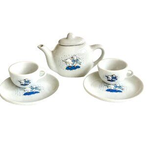 Miniature Doll House Ceramic China Tea Set Teapot Cup Saucer Duck Goose Geese